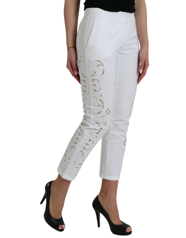 Dolce & Gabbana Elegant White Tapered Mid Waist Pants