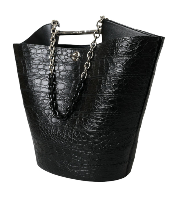 Balenciaga Elegant Black Crocodile Leather Maxi Bucket Bag