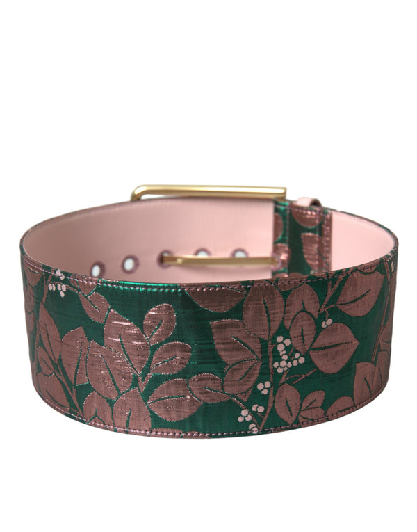 Dolce & Gabbana Multicolor Floral Jacquard Lurex Gold Buckle Belt