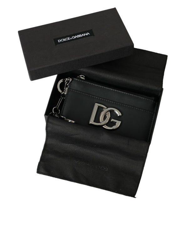 Dolce & Gabbana Black Calfskin Leather DG Logo Card Holder Wallet Men