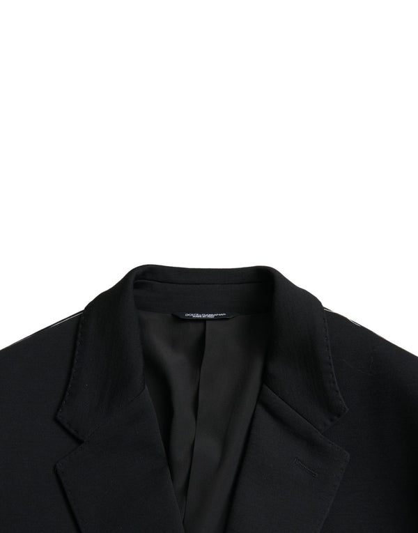 Dolce & Gabbana Black Wool Notch Single Breasted Coat Blazer