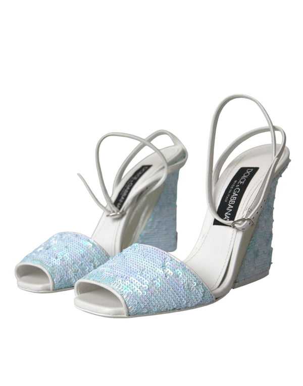 Dolce & Gabbana Light Blue Sequin Ankle Strap Sandals Shoes