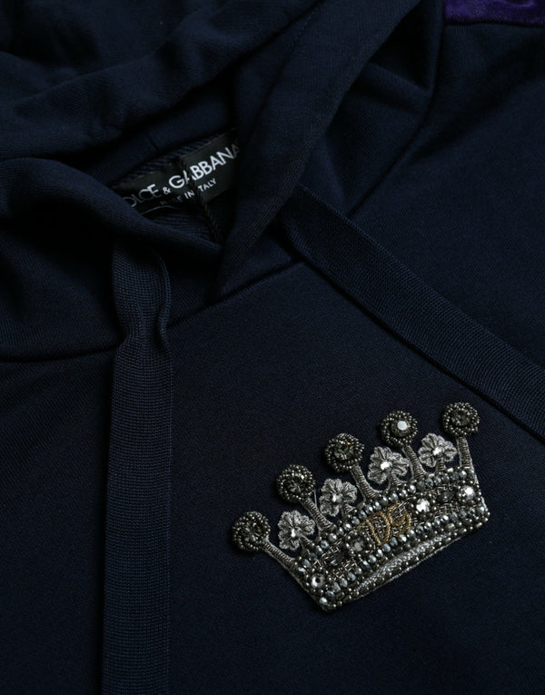 Dolce & Gabbana Dark Blue Cotton Crown Hooded Sweatshirt Sweater