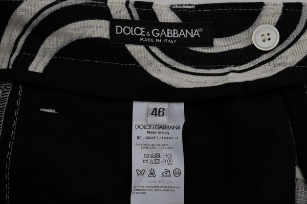 Dolce &amp; Gabbana mustavalkokuvioiset pellavashortsit