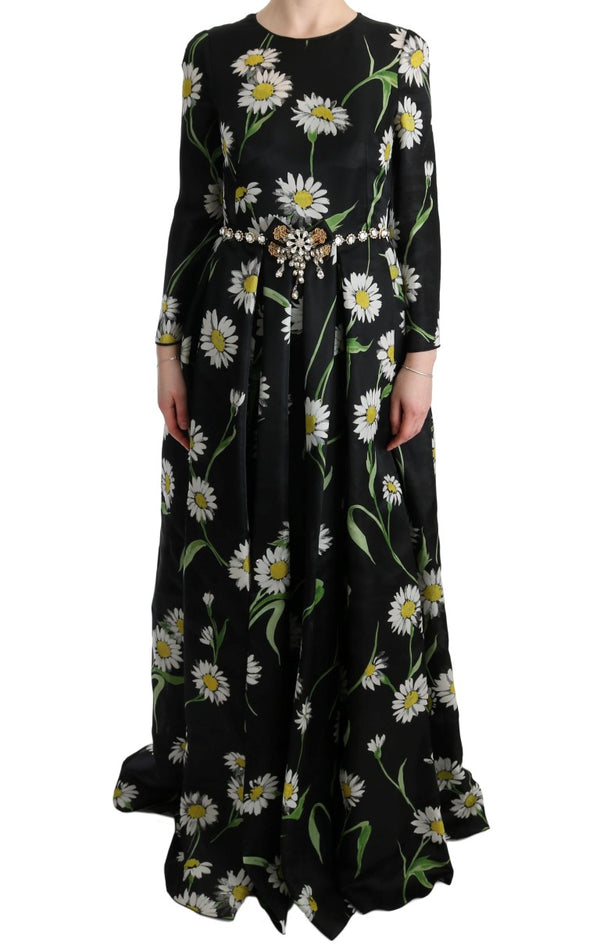 Dolce &amp; Gabbana monivärinen silkki-auringonkukkakuvioinen pitkä maximekko