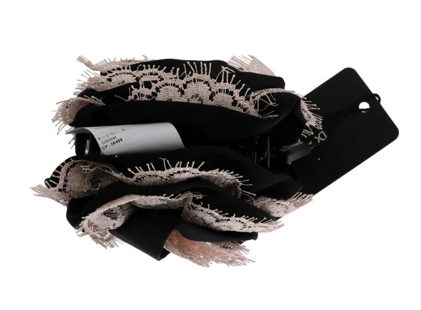 Dolce &amp; Gabbana Black Silk Pink Floral Lace Hair Claw