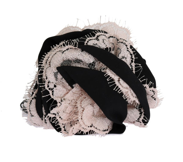 Dolce &amp; Gabbana Black Silk Pink Floral Lace Hair Claw