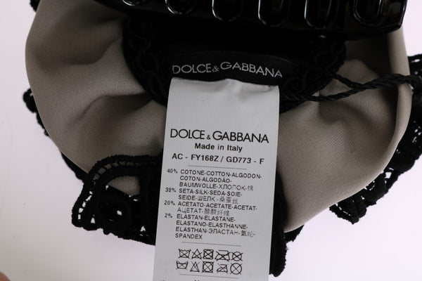 Dolce &amp; Gabbana Grey Silk Black Lace Hair Claw