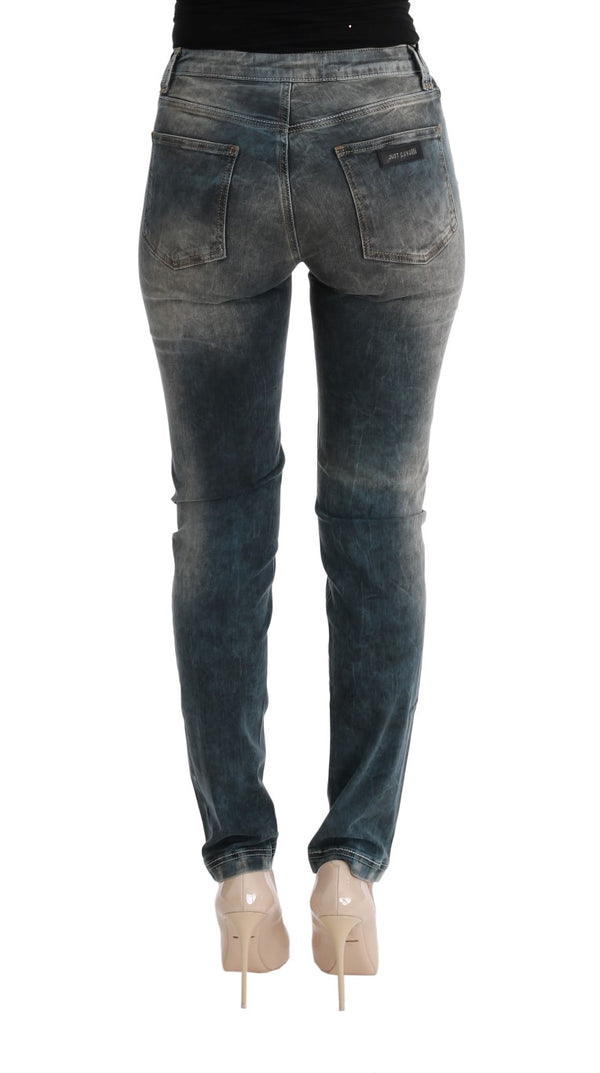 Cavalli Blue Wash Cotton Blend Slim Fit -farkut