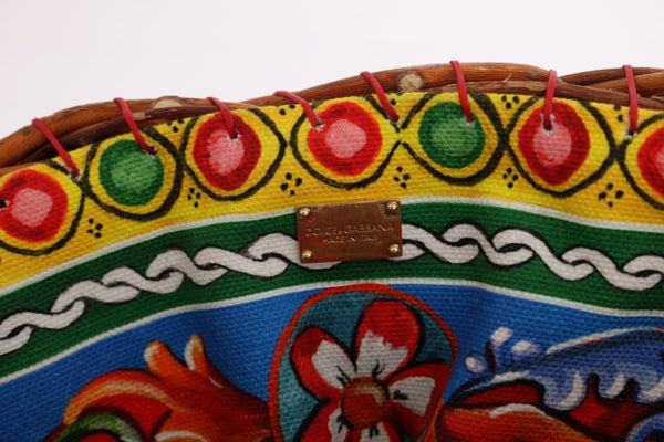 Dolce & Gabbana Multicolor AGNESE Straw Crystal  Pom Pom Bag