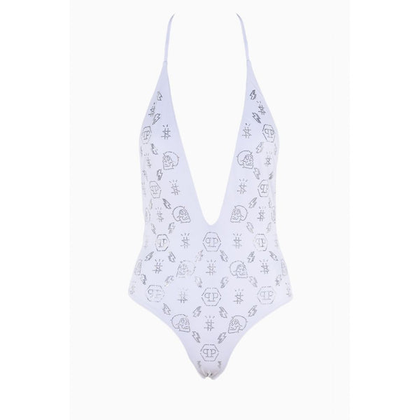 Philipp Plein White Rhinestone Embellished Swimsuit