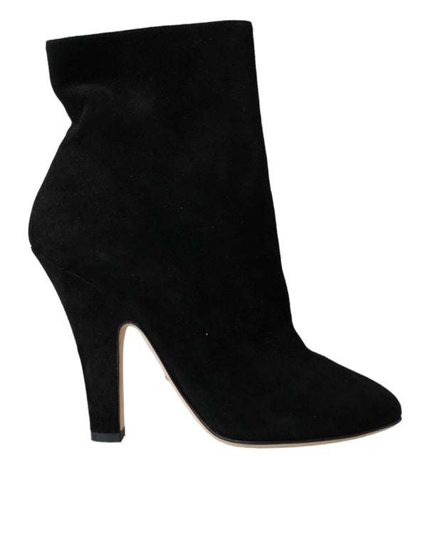 Dolce & Gabbana Black Suede Leather Ankle Heels Boots Shoes