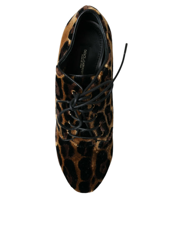 Dolce & Gabbana Brown Leopard Hair Lace Up Booties Shoes