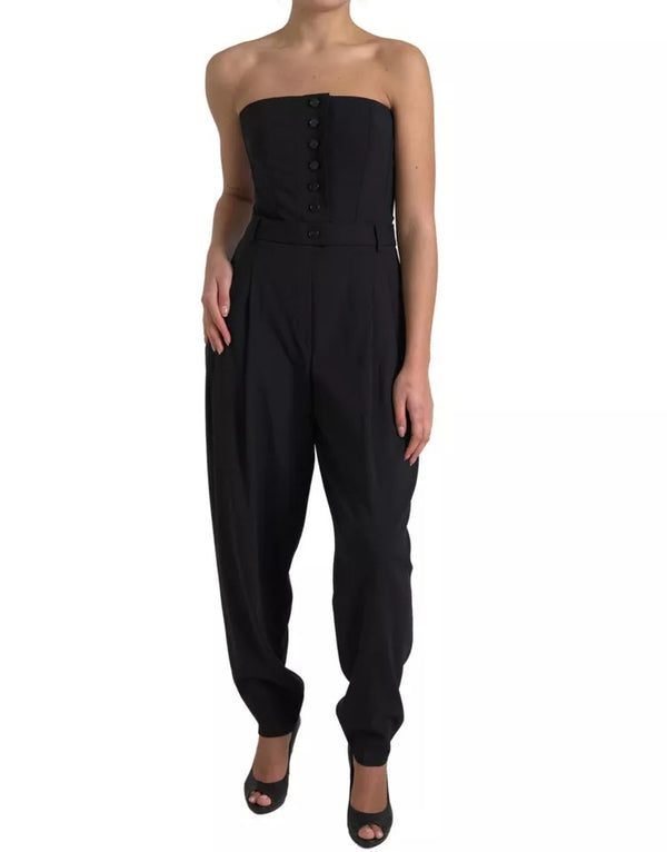 Dolce & Gabbana Black Wool Stretch Strapless Jumpsuit Dress