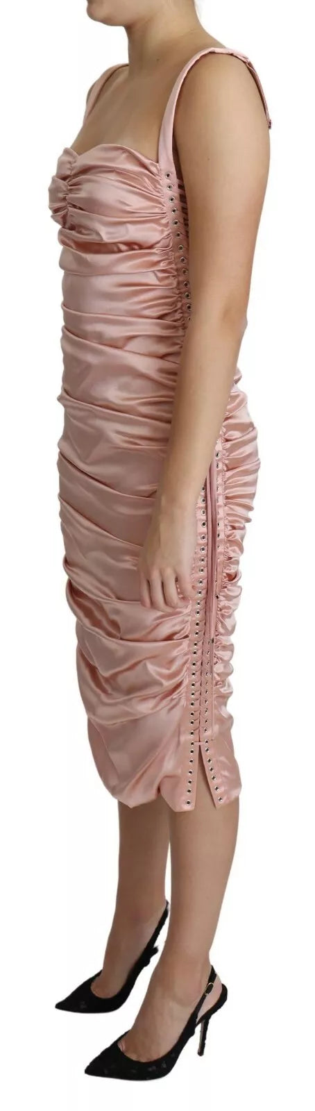 Dolce & Gabbana Pink Spaghetti Strap Bodycon Midi Dress