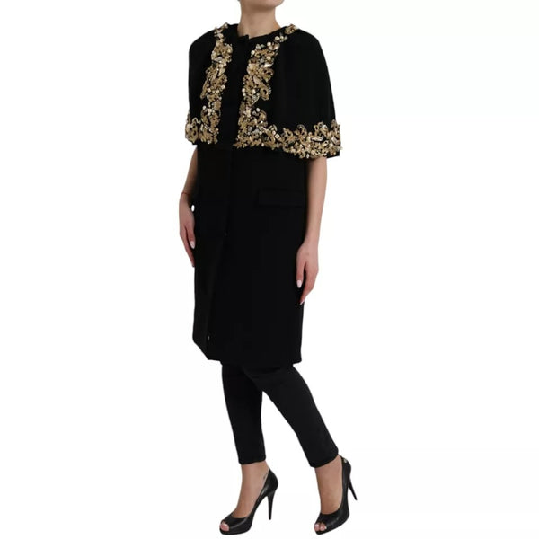 Dolce & Gabbana Black VirginWool Embellished Overcoat Jacket