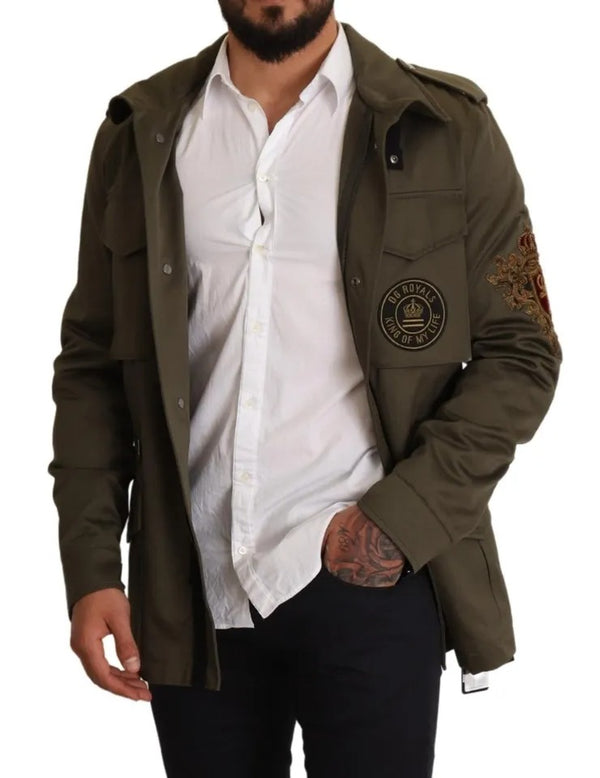 Dolce & Gabbana Green Cotton DG Love Blouson Coat Jacket