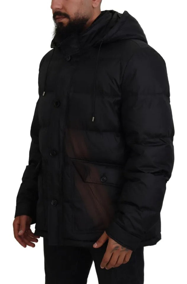 Dolce & Gabbana Black Polyester Hooded Parka Coat Winter Jacket