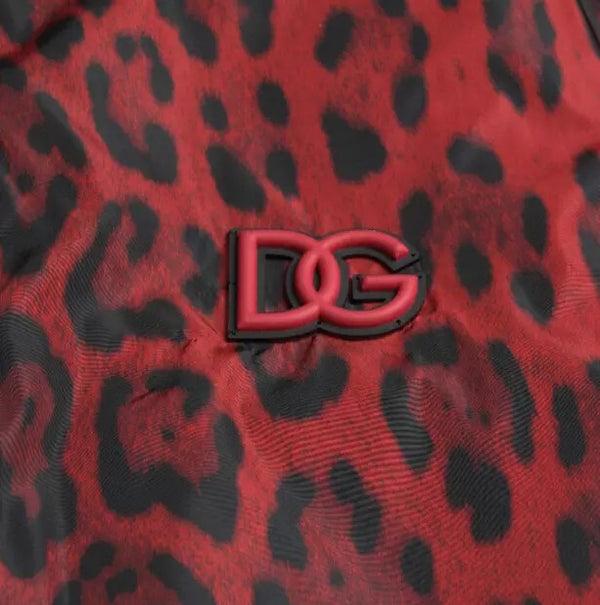 Dolce & Gabbana Red Leopard Bomber Short Coat Jacket