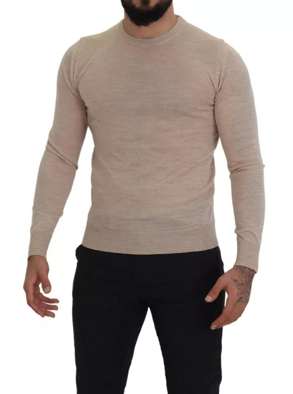 Dolce & Gabbana Beige Virgin Wool Crew Neck Pullover Sweater