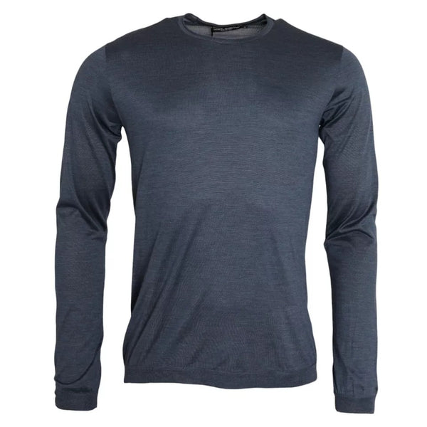 Dolce & Gabbana Dark Blue Silk Round Neck Pullover Sweater