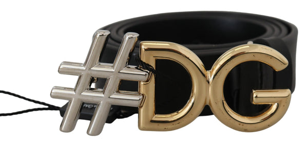 Dolce & Gabbana Black Leather Metal #DG Logo Buckle Belt