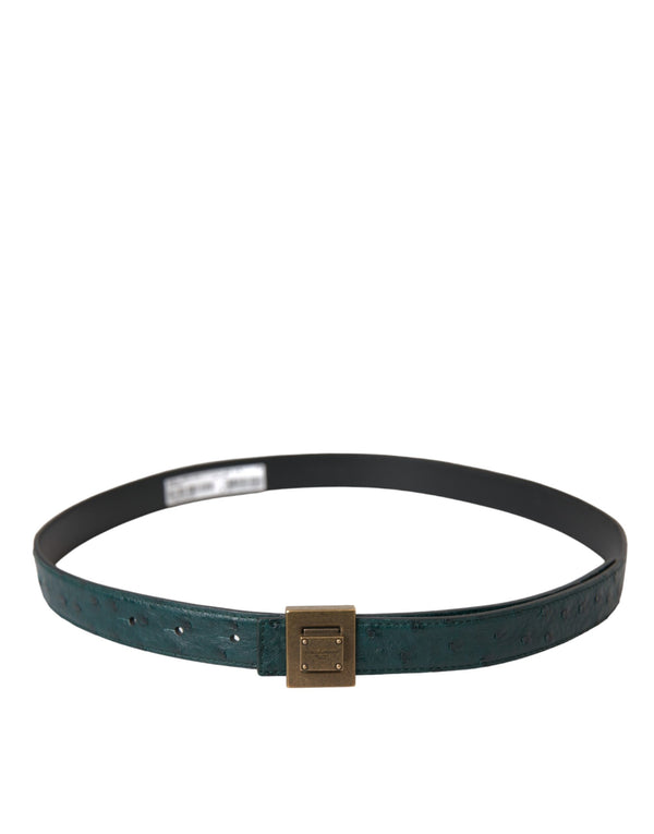 Dolce & Gabbana Dark Green Leather Square Metal Buckle Belt