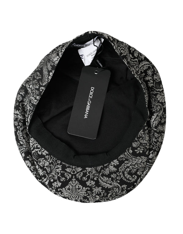 Dolce & Gabbana Black Silver Floral Jacquard Newsboy Hat Men