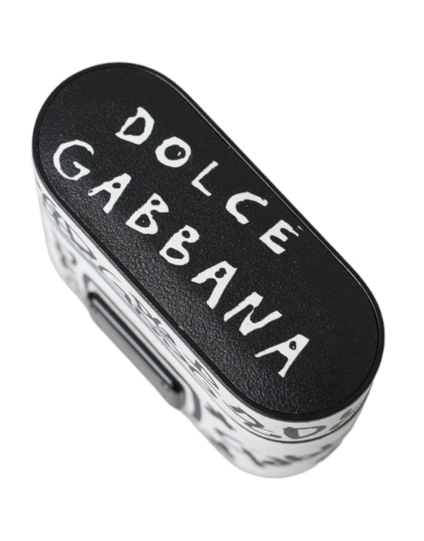 Dolce & Gabbana Black White Leather Scribble Embossed Logo Airpods Case