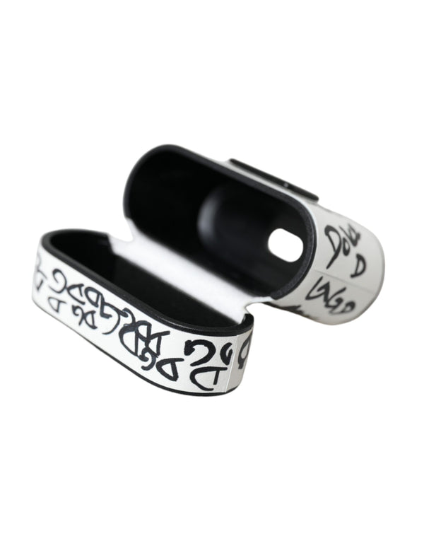 Dolce & Gabbana Black White Leather Scribble Embossed Logo Airpods Case