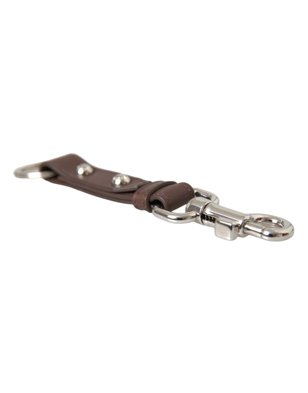 Dolce & Gabbana Brown Plain Leather Silver Brass Keyring Holder Keychain