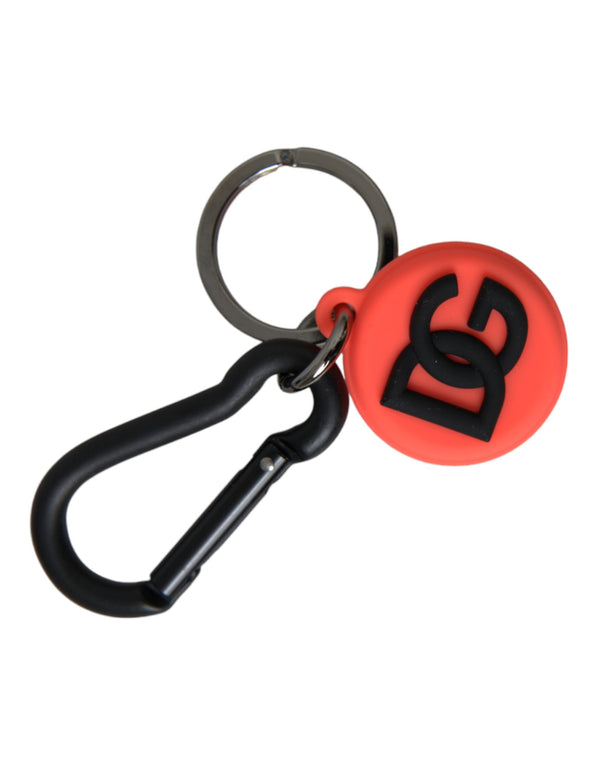 Dolce & Gabbana Red Orange Rubber DG Logo Round Metal Keyring Keychain