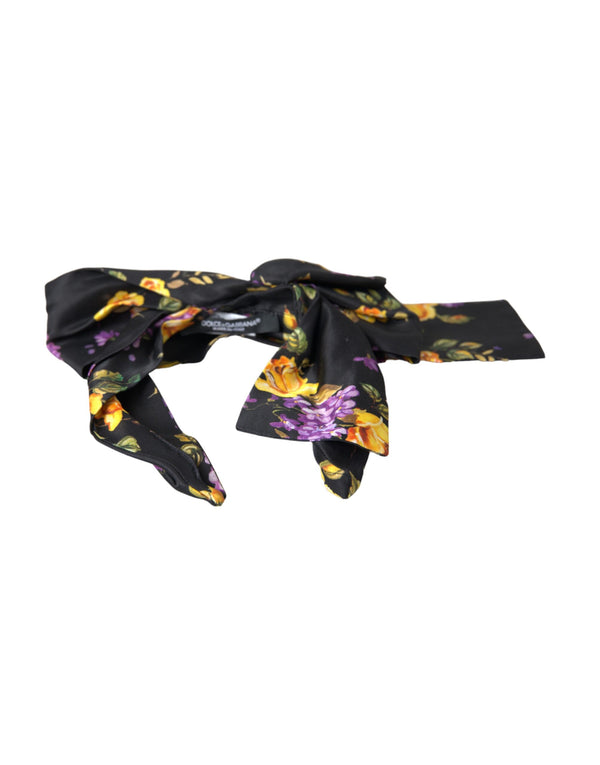 Dolce & Gabbana Black Floral Applique Silk Women Headband Diadem