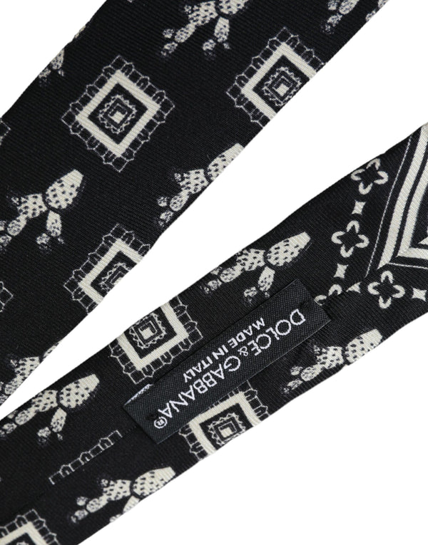 Dolce & Gabbana Black White Patterned 100% Silk Adjustable Tie