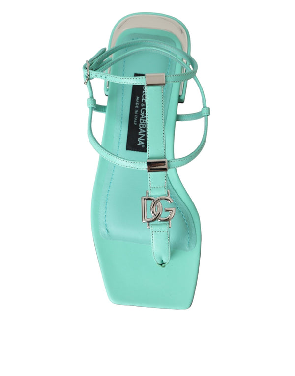 Dolce & Gabbana Aqua Green Leather Ankle Strap Flats Sandals Shoes