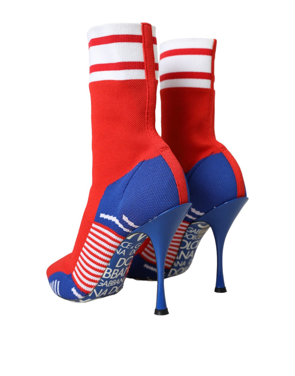 Dolce & Gabbana Red Blue Stretch Sock Style Ankle Boots Logo Shoes