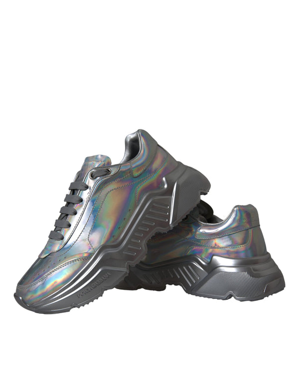 Dolce & Gabbana Silver Iridescent DAYMASTER Leather Sneakers Shoes