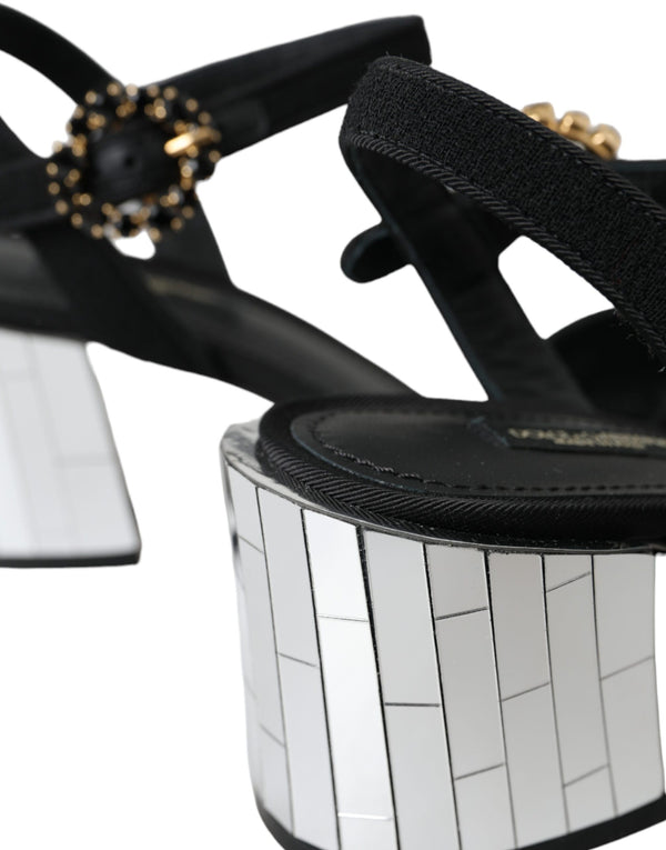 Dolce & Gabbana Black Crystal Ankle Strap Keira Sandal Shoes