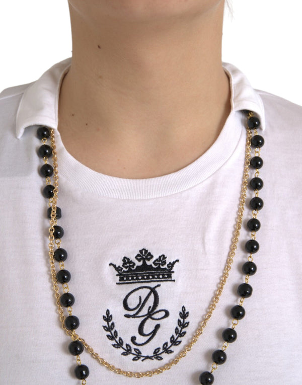 Dolce & Gabbana White Cotton Necklace Short Sleeves T-shirt