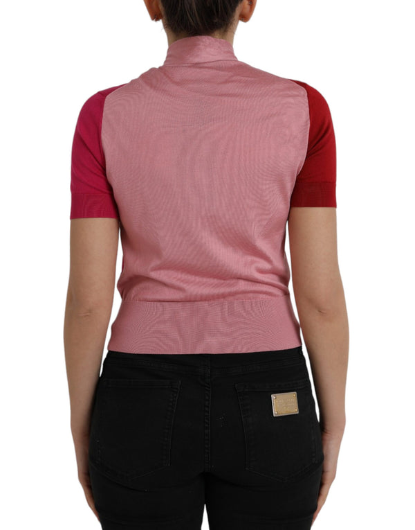 Dolce & Gabbana Pink Short Sleeves Pullover Ascot Collar Top