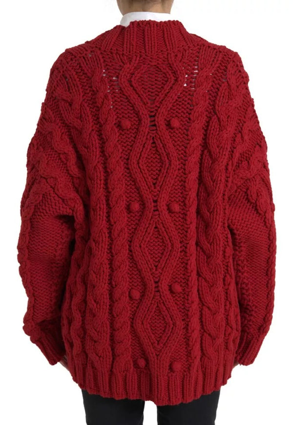 Dolce & Gabbana Red Wool Knit Button Down Cardigan Sweater