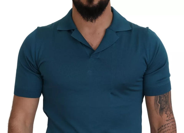 Dolce & Gabbana Blue Collared Short Sleeves Silk T-shirt