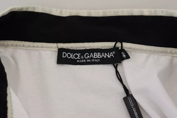 Dolce & Gabbana White Cotton Printed Ascot Collared T-shirt