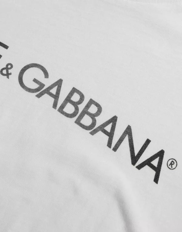 Dolce & Gabbana White Logo Print Cotton Crew Neck Men Top T-shirt