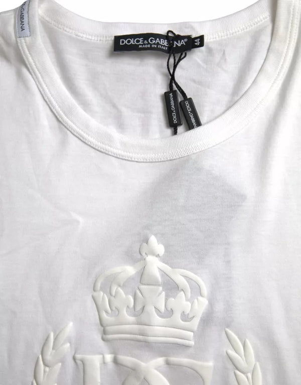 Dolce & Gabbana White Logo Embossed Crew Neck Short Sleeves T-shirt