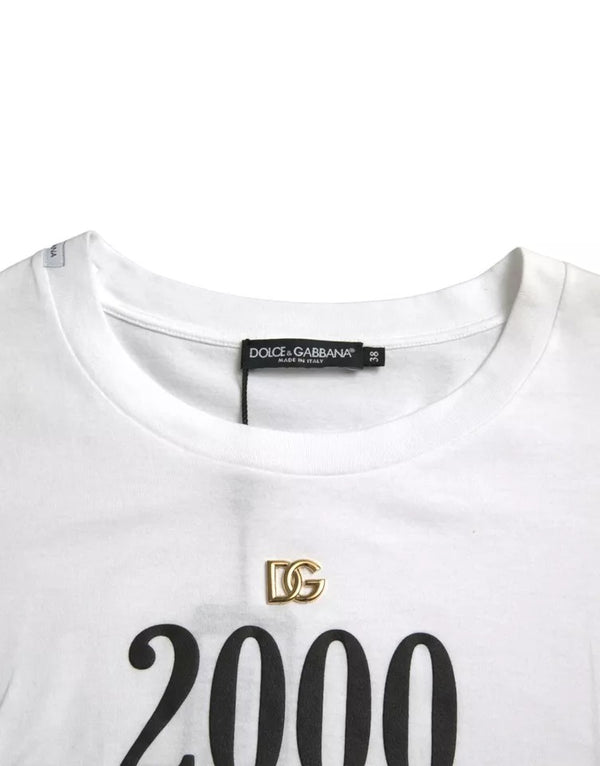 Dolce & Gabbana White Slogan Print Lacing Detailed T-shirt