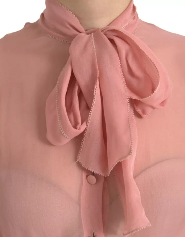 Dolce & Gabbana Pink Long Sleeves Ascot Collar Top Blouse