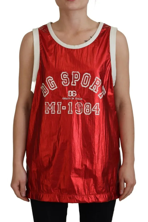 Dolce & Gabbana Red Nylon Logo Print Sleeveless Jersey Top