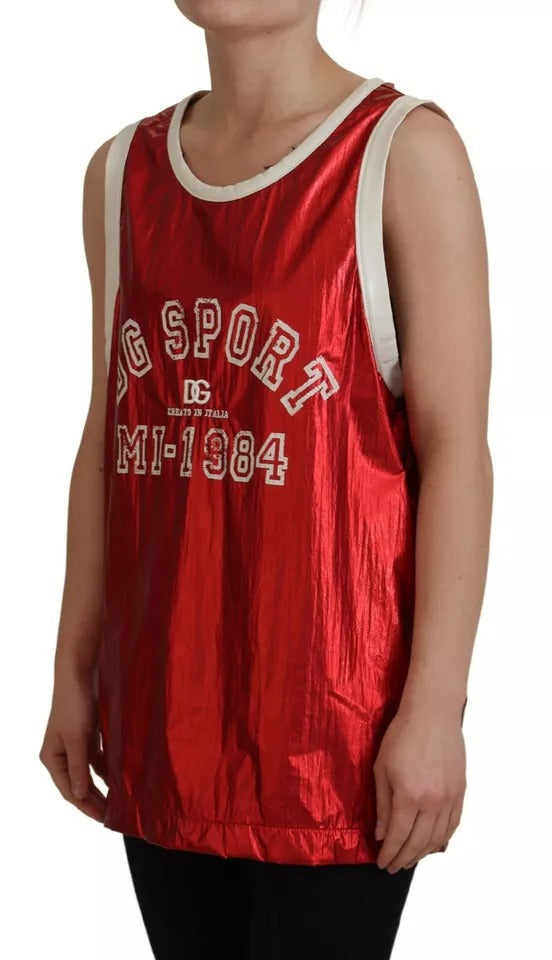 Dolce & Gabbana Red Nylon Logo Print Sleeveless Jersey Top