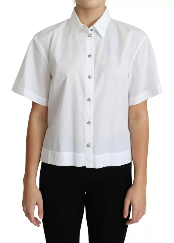 Dolce & Gabbana White Cotton Decorative Button Collared Top